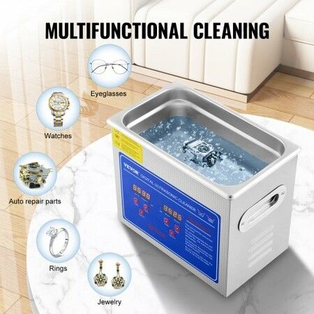 Ultrasonic Cleaner Machine 3L Stainless Steel Ultrasonic Cleaning Machine Digital Heater Timer Jewelry Cleaning for Commercial Personal Home Use (3L)