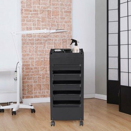 Beauty Salon Trolley Cart Plastic Salon Rolling Cart for Stylist w/ 5 Removable Drawers & Dryer Holder Rolling Hairdressing Cart with 4 Wheels (2 Lockable)