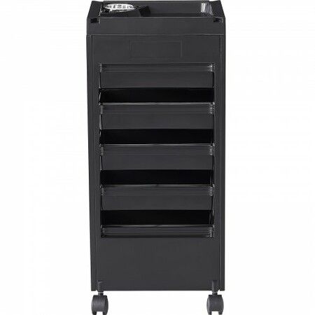 Beauty Salon Trolley Cart Plastic Salon Rolling Cart for Stylist w/ 5 Removable Drawers & Dryer Holder Rolling Hairdressing Cart with 4 Wheels (2 Lockable)