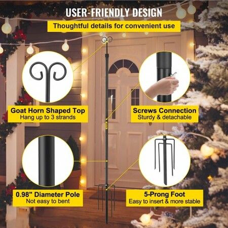 String Light Poles 2 Pack 9.7 FT Outdoor Powder Coated Stainless Steel Lamp Post with Hooks to Hang Lantern and Flags Decorate Garden Backyard Patio Deck