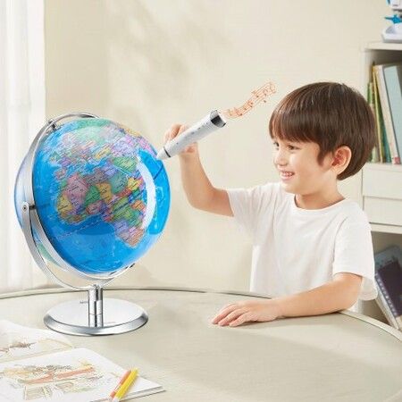 Talking World Globe 228.6 mm Interactive Globe for Kids Early Learning Teaching Educational Globe with Smart Talking Pen LED Night Light USB Interface