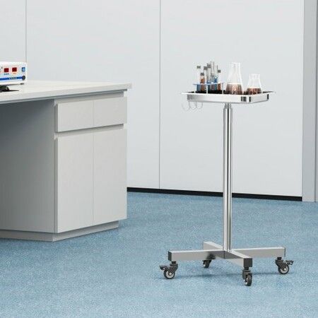 Mayo Stand Stainless Steel Mayo Tray Load Capacity up to 16.5 kg Adjustable Height 811-1396 mm Medical Tray on Wheels with Removable Tray