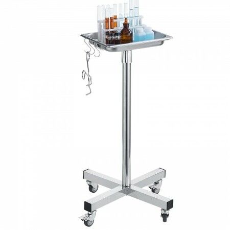 Mayo Stand Stainless Steel Mayo Tray Load Capacity up to 16.5 kg Adjustable Height 811-1396 mm Medical Tray on Wheels with Removable Tray