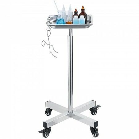 Mayo Stand Stainless Steel Mayo Tray Load Capacity up to 16.5 kg Adjustable Height 811-1396 mm Medical Tray on Wheels with Removable Tray