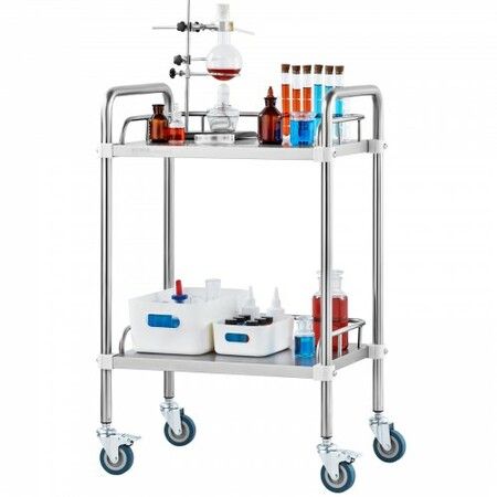 Lab Rolling Cart 2-Shelf Stainless Steel Rolling Cart Lab Serving Cart with Swivel Casters Dental Utility Cart for Clinic Lab  Hospital Salon