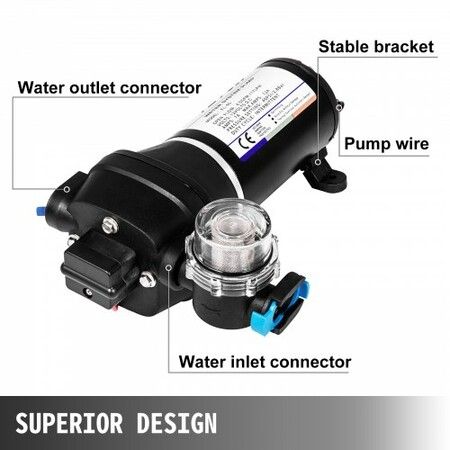 Water Pressure Diaphragm Pump 12V FL-40 High Pressure Diaphragm Water Pump 40PSI Automatic Self Priming Water Pump 17L/MIN Misting Booster Sprayer