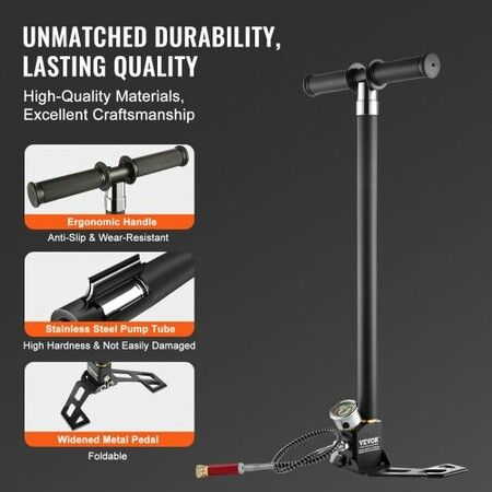 PCP Hand Pump 4 Stage 30Mpa 4500 PSI High Pressure PCP Air Rifile Filling Stirrup Pump with Oil-Moisture Filter Pressure Gauge Stainless Steel