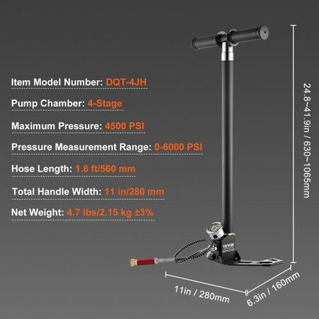 PCP Hand Pump 4 Stage 30Mpa 4500 PSI High Pressure PCP Air Rifile Filling Stirrup Pump with Oil-Moisture Filter Pressure Gauge Stainless Steel