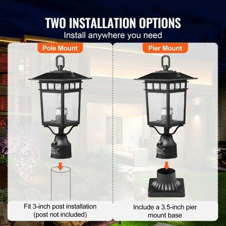 2 PCs Dusk to Dawn Outdoor Lamp Post Light Fixture 400 mm Pole Pier Mount