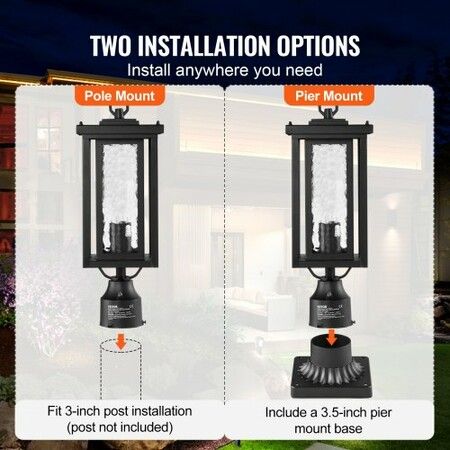 2 PCs Dusk to Dawn Outdoor Lamp Post Light Fixture 450 mm Pole Pier Mount