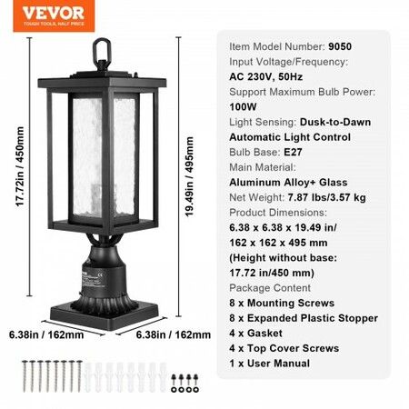 2 PCs Dusk to Dawn Outdoor Lamp Post Light Fixture 450 mm Pole Pier Mount