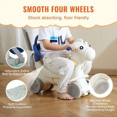 4 in 1 Rocking Horse for Toddlers 1-3 Years Baby Rocking Horse with Detachable Balance Board Push Handle and 4 Smooth Wheels Support up to 80 lbs HDPE