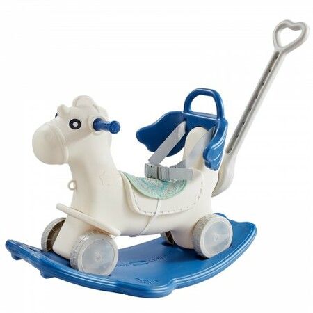 4 in 1 Rocking Horse for Toddlers 1-3 Years Baby Rocking Horse with Detachable Balance Board Push Handle and 4 Smooth Wheels Support up to 80 lbs HDPE