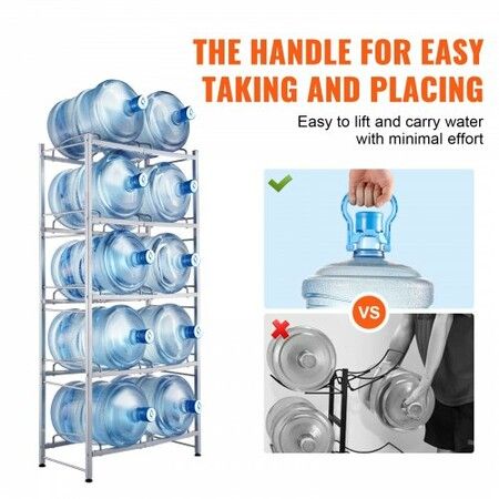 5-Tier Water Jug Holder Double Row Water Jug Rack 10 Bottles Silver Gray