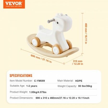 3 in 1 Rocking Horse for Toddlers 1-3 Years Baby Rocking Horse with Detachable Balance Board and 4 Smooth Wheels Support up to 80 lbs HDPE Material