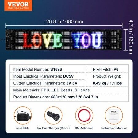 Programmable LED Sign P6 Full Color LED Scrolling Panel DIY Custom Text Animation Pattern Display Board Bluetooth APP Control Message Shop Sign