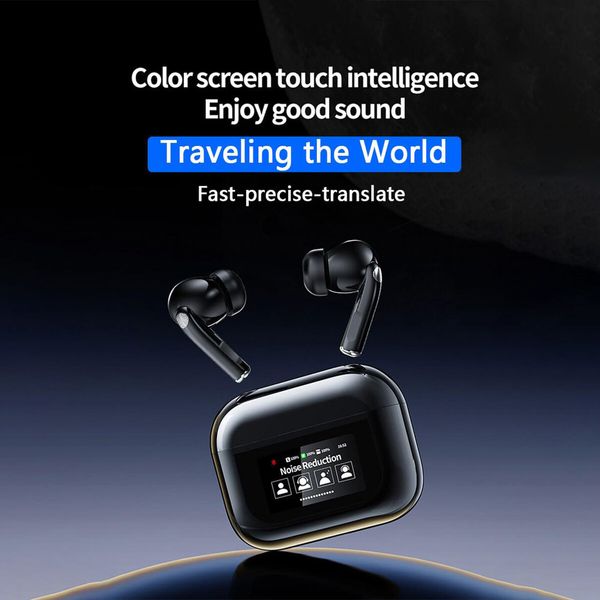 Language Translator Earbuds Real Time Translation Earphones with 144 Languages Supported,ANC Noise Cancelling,Bluetooth 5.4,Touch Screen Housing (Black)