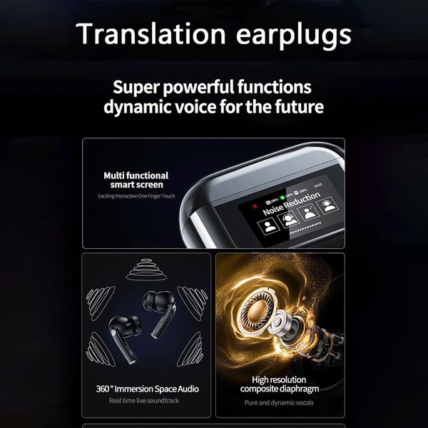 Language Translator Earbuds Real Time Translation Earphones with 144 Languages Supported,ANC Noise Cancelling,Bluetooth 5.4,Touch Screen Housing (Black)