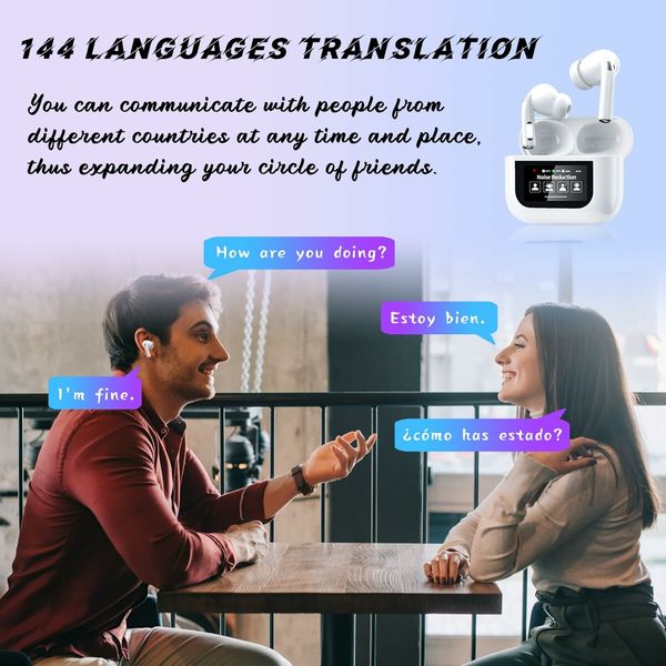 Language Translator Earbuds Real Time Translation Earphones with 144 Languages Supported,ANC Noise Cancelling,Bluetooth 5.4,Touch Screen Housing (Black)