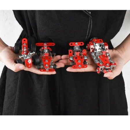 Car Building Kits 265Pieces Building Cars Metal Erector Set Racing Car Building Kits Assembly Red Vehicle  Kids Boys Chirstmas Birthday Gift