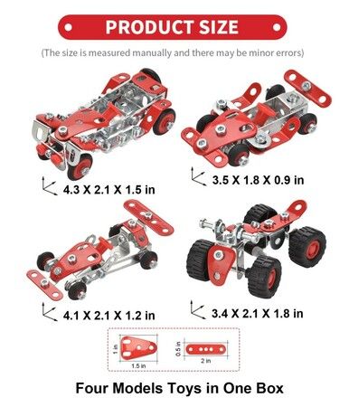 Car Building Kits 265Pieces Building Cars Metal Erector Set Racing Car Building Kits Assembly Red Vehicle  Kids Boys Chirstmas Birthday Gift