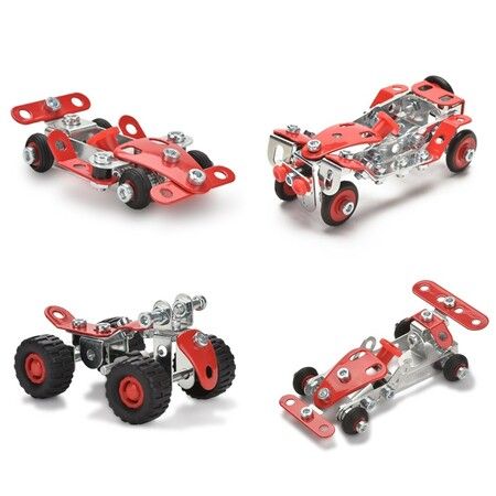 Car Building Kits 265Pieces Building Cars Metal Erector Set Racing Car Building Kits Assembly Red Vehicle  Kids Boys Chirstmas Birthday Gift