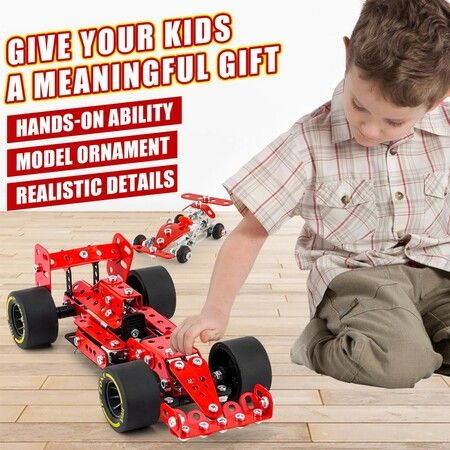 Car Building Kits 201Pieces Building Cars Metal Erector Set Racing Car Building Kits Assembly Red Vehicle  Kids Boys  Chirstmas Birthday Gift