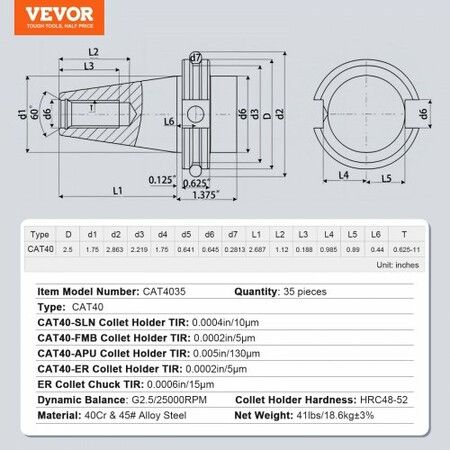 CAT40 Collet Holder ER 16/32 Collet Set 35 PCs SLN FMB ER16/32 APU Tool Holders Spring Steel Collet Chucks with 10 Pull Studs and 3 Wrenches for Milling Machine Drill Presses Boring Machine