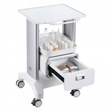 2 Tiers Lab Carts Mobile Medical Cart with 1 Drawer & 1 Top Tray White