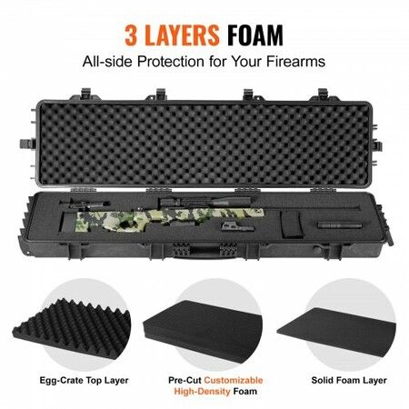 Rifle Case Rifle Hard Case with 3 Layers Fully-protective Foams 50 inch lockable Hard Gun Case with Wheels IP67 Waterproof & Crushproof for Two Rifles or Shotguns Airsoft Gun