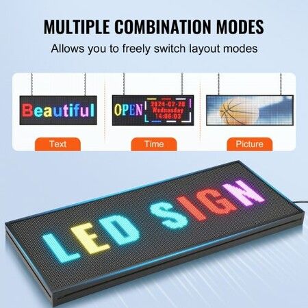 Programmable LED Sign P10 Full Color LED Scrolling Panel DIY Custom Text Animation Pattern Display Board WIFI USB Control Message Shop Sign for Store Business Party Bar Advertising 99x35cm