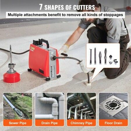 Drain Cleaner Machine 66FT x 5/8" 250W Sewer Snake Auger Manual Feed