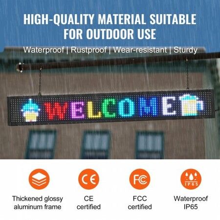 Programmable LED Sign P10 Full Color LED Scrolling Panel DIY Custom Text Animation Pattern Display Board WIFI USB Control Message Shop Sign for Store Business Party Bar Advertising 131x19cm