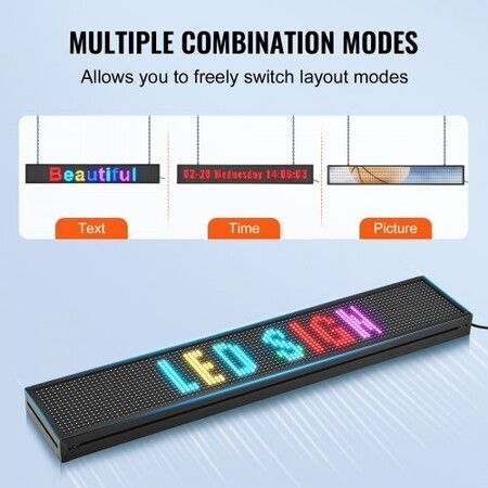 Programmable LED Sign P10 Full Color LED Scrolling Panel DIY Custom Text Animation Pattern Display Board WIFI USB Control Message Shop Sign for Store Business Party Bar Advertising 131x19cm