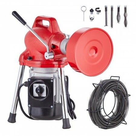 Drain Cleaner Machine 66FT x 5/8In 250W Sectional Snake Auger Manual Feed