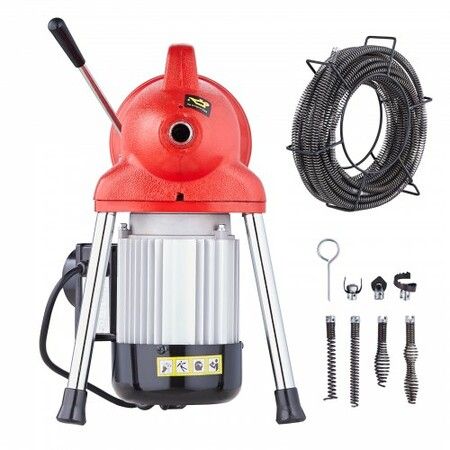 Drain Cleaner Machine 66FT x 5/8In 250W Sectional Snake Auger Manual Feed