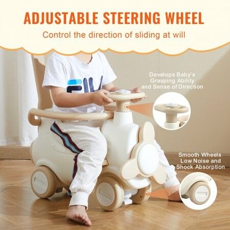 5 in 1 Rocking Horse for Toddlers 1-3 Years Baby Rocking Horse with Trampoline Detachable Balance Board Push Handle and 4 Smooth Wheels Support to 80lbs Kids Ride on Toy White