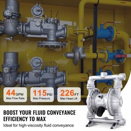 Air Operated Double Diaphragm Pump 44GPM Max 115PSI Air Waste Oil Pneumatic Transfer Pump with 2 Extra Diaphragms 3.8cm Inlet & Outlet Aluminum Alloy Diaphragm Pump for Diesel Grease Oil