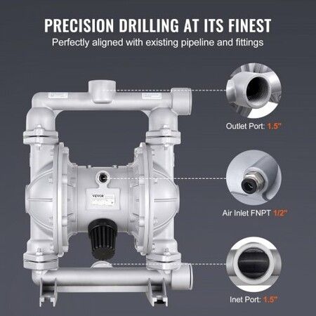 Air Operated Double Diaphragm Pump 44GPM Max 115PSI Air Waste Oil Pneumatic Transfer Pump with 2 Extra Diaphragms 3.8cm Inlet & Outlet Aluminum Alloy Diaphragm Pump for Diesel Grease Oil