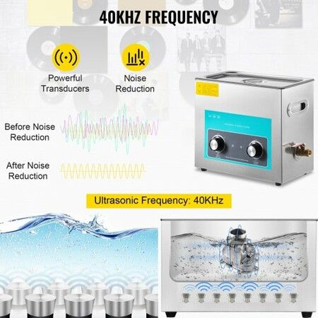 Ultrasonic Vinyl Record Cleaner 6L 40kHz Vinyl Ultrasonic Cleaning Machine Knob Control Record Ultrasonic Cleaner 8 Records Vinyl Sonic Cleaner Stainless Steel Tank w/ Mechanical Heater & Timer