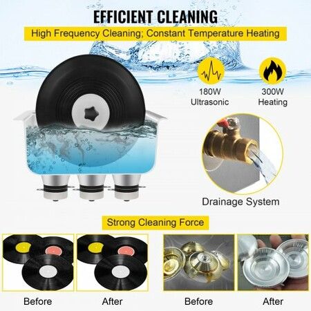 Ultrasonic Vinyl Record Cleaner 6L 40kHz Vinyl Ultrasonic Cleaning Machine Knob Control Record Ultrasonic Cleaner 8 Records Vinyl Sonic Cleaner Stainless Steel Tank w/ Mechanical Heater & Timer