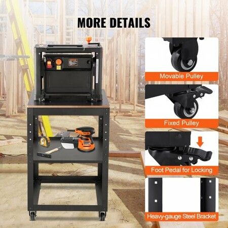 Planer Stand 100 lbs / 45 kg heavy loads Three-Gear Height Adjustable Thickness Planer Tablewith 4 Stable Casters & Storage Space for most planers saws bench-top machines power tools