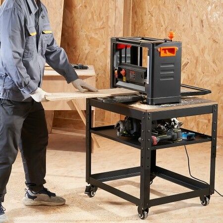 Planer Stand 100 lbs / 45 kg heavy loads Three-Gear Height Adjustable Thickness Planer Tablewith 4 Stable Casters & Storage Space for most planers saws bench-top machines power tools