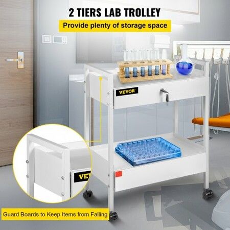 Trolley Cart Dental Lab Trolley Steel Mobile Rolling Serving Cart 2 Tiers