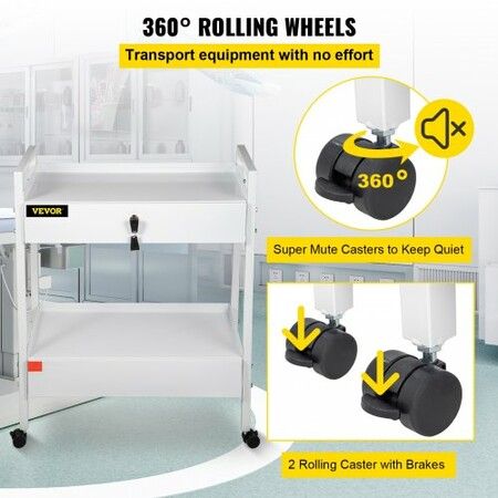 Trolley Cart Dental Lab Trolley Steel Mobile Rolling Serving Cart 2 Tiers