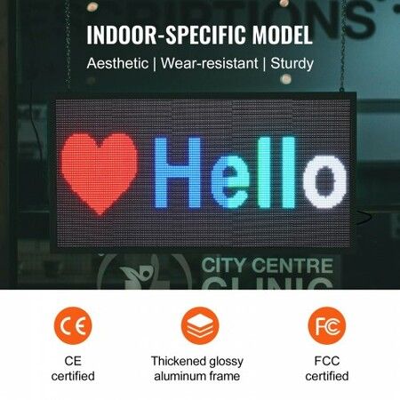 Programmable LED Sign P5 Full Color LED Scrolling Panel DIY Custom Text Animation Pattern Display Board WIFI USB Control Message Shop Sign for Store Business Party Bar Advertising 67x35cm