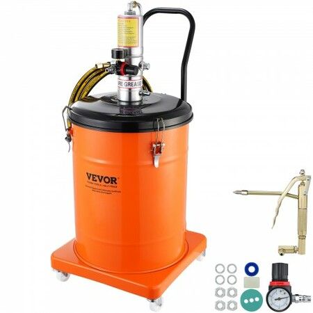 Grease Pump 40L 10.5 Gallon Capacity Air Operated Grease Pump with 3.88 m High Pressure Hose and Grease Gun Pneumatic Grease Bucket Pump with Wheels Portable Lubrication Grease Pump 50:1 Pressure Ratio