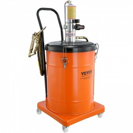 Grease Pump 40L 10.5 Gallon Capacity Air Operated Grease Pump with 3.88 m High Pressure Hose and Grease Gun Pneumatic Grease Bucket Pump with Wheels Portable Lubrication Grease Pump 50:1 Pressure Ratio