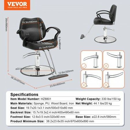 Salon Chair Barber Chair for Hair Stylist Styling Chair with Heavy Duty Hydraulic Pump 360° Swivel Hair Salon Chair with Footrest for Beauty Spa Shampoo Max Load Weight 330 lbs Black