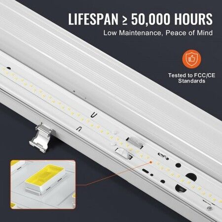 4FT LED Vapor Tight Light 60W/50W/40W Selectable 5000K Vapor Proof Light Fixture with 5400/6400/7400LM Adjustable IP65 Waterproof for Parking Lot Warehouse Walk-In Freezer Car Wash 4-Pack